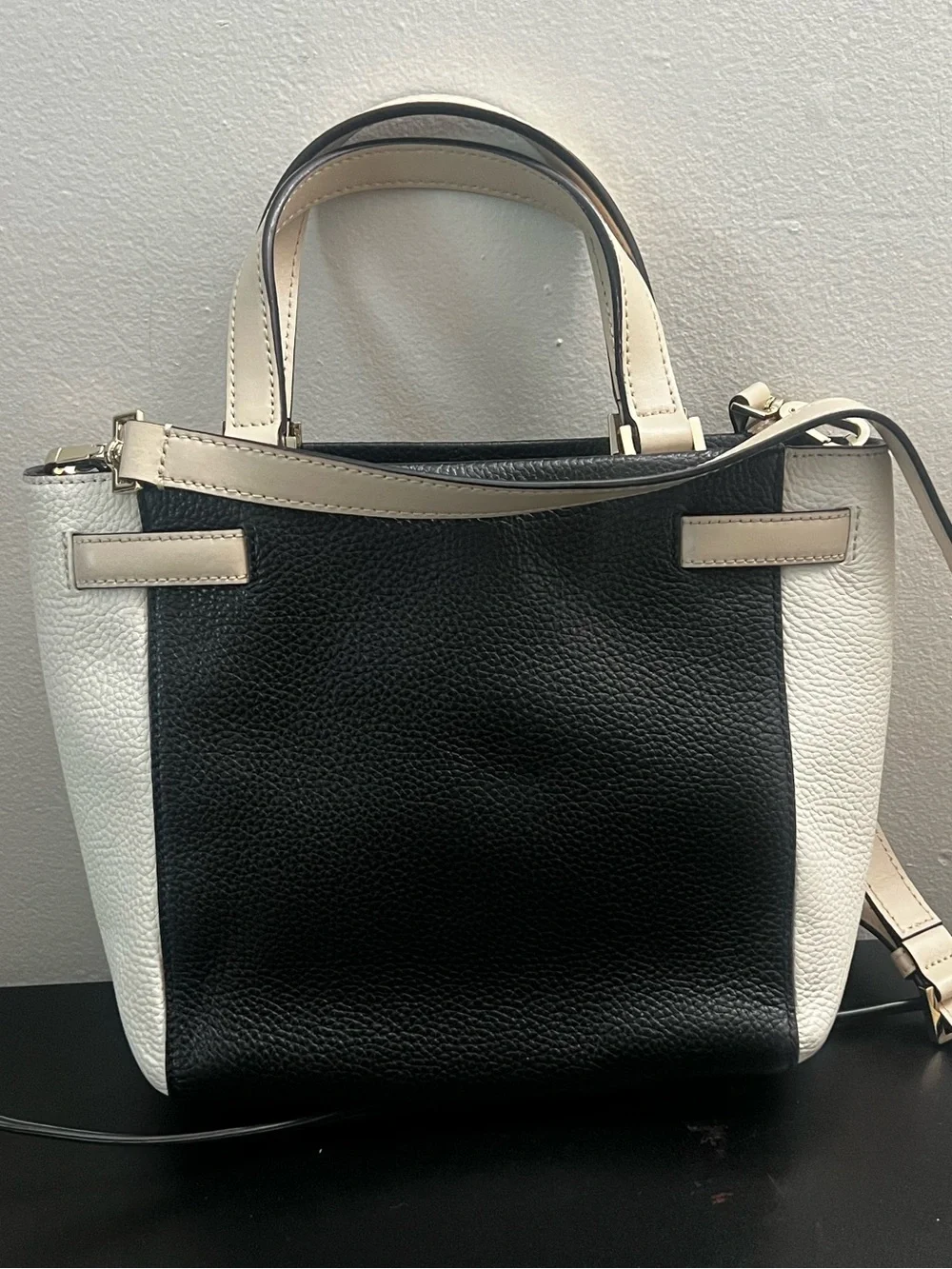 kate spade Black and Cream Leather Bi-Color Satchel with Matching Wallet